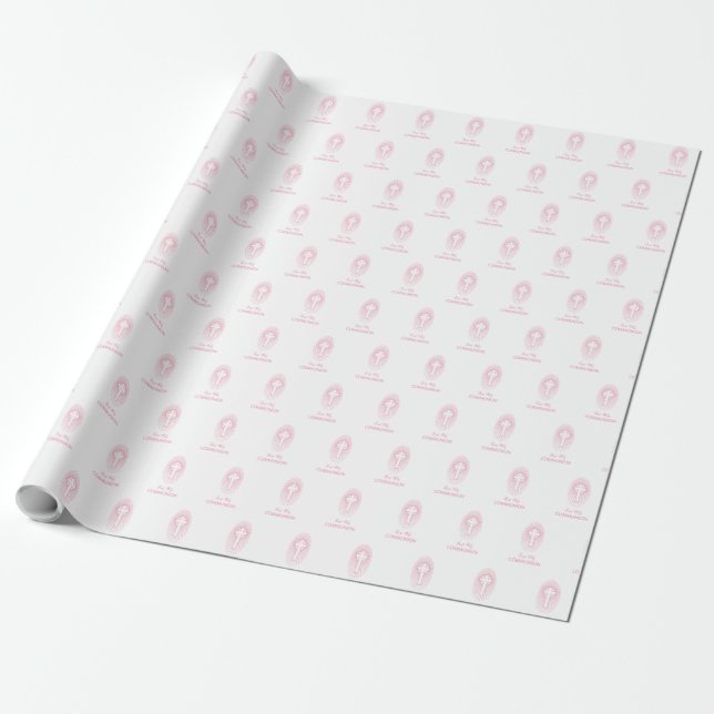 Personalisera, Rosa första heliga kommunion kors V Presentpapper (Utrullad)