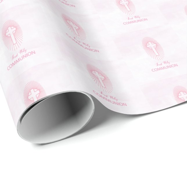 Personalisera, Rosa första kommunion kors värd Presentpapper (Rullad Hörn)
