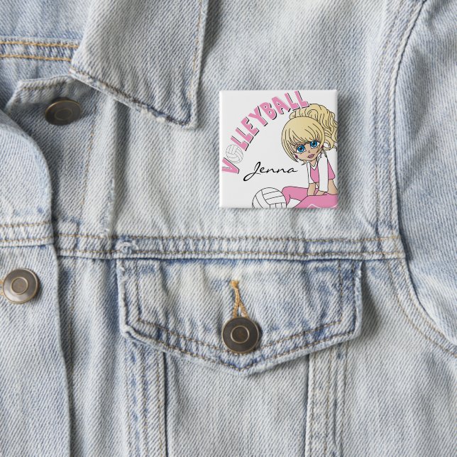 Personalisera Rosa Volleyball Cute Girl Knapp (In Situ)