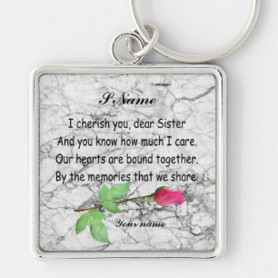 PERSONALISERA SISTER KEYCHAIN FYRKANTIG SILVERFÄRGAD NYCKELRING