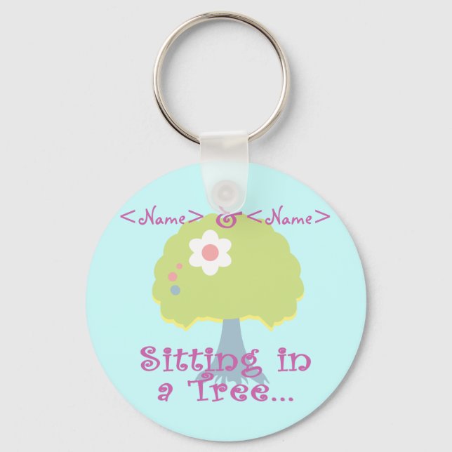 Personalisera Sittande i ett träd, <Name>, <Name> Nyckelring (Framsida)