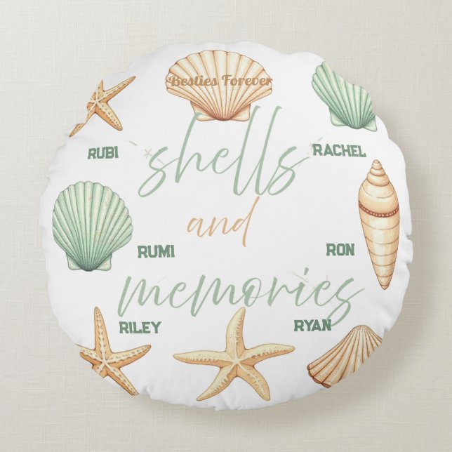 Personalisera Skal och Minnen: Minimalt Hav Rund Kudde (Framsidan)