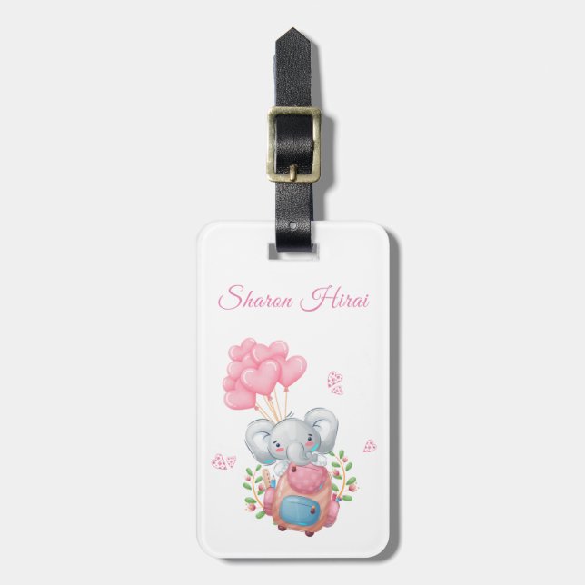 Personalisera | Söt Rosa Elefant Bagage Tag Bagagebricka (Vertikal Framsida)