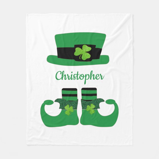 Personalisera St. Patrick's Leprechaun Grön Svart  Fleecefilt (Framsidan)