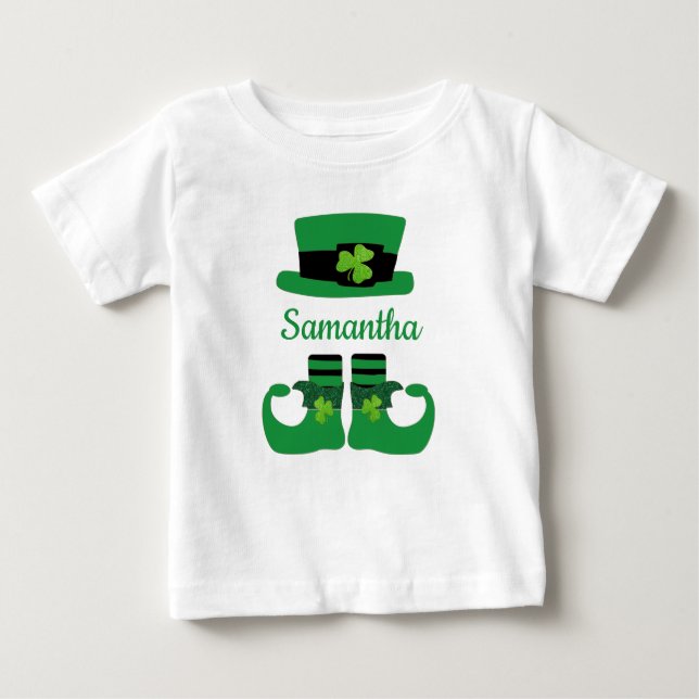 Personalisera St. Patrick's Leprechaun Grön Svart  T Shirt (Framsida)
