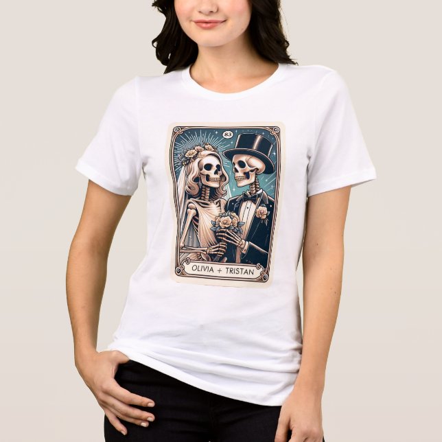 Personalisera Tarot Theme Bröllop Newlyweds T Shirt (Framsida)