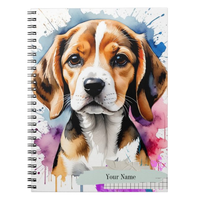 PERSONALISERA: Vattenfärg Söt Beagle Valp Anteckningsbok (Framsidan)