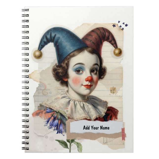 PERSONALISERA Vintage Clown Collage Anteckningsbok (Framsidan)