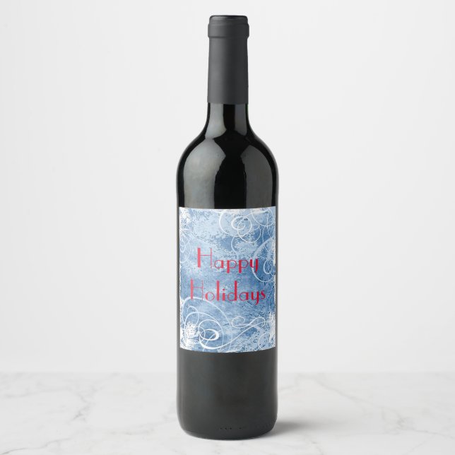 Personalisera WHITE CHRISTMAS Frosty Blue Vinetike Vinflaska Etikett (Framsida)