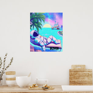 PERSONALISERAD ASTRONAUT BEACHPOSTER FÖR AVSLAPPNI POSTER
