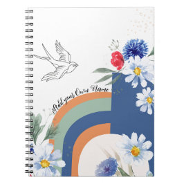 PERSONALISERAD BOHO Blommor med Fågel Anteckningsb Anteckningsbok