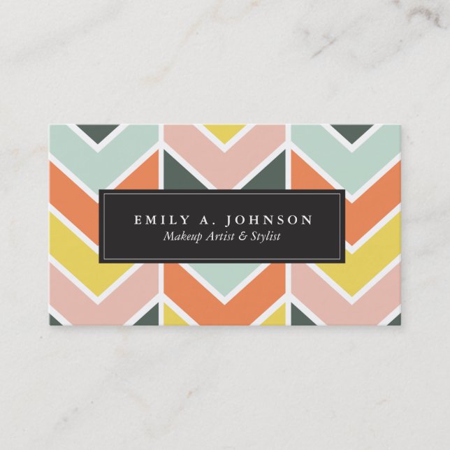 Personaliserad | Cheerful Chevron by Origami Print Visitkort (Framsida)