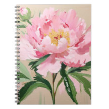 PERSONALISERAD Enkel Rosa Peony Blomma Antecknings
