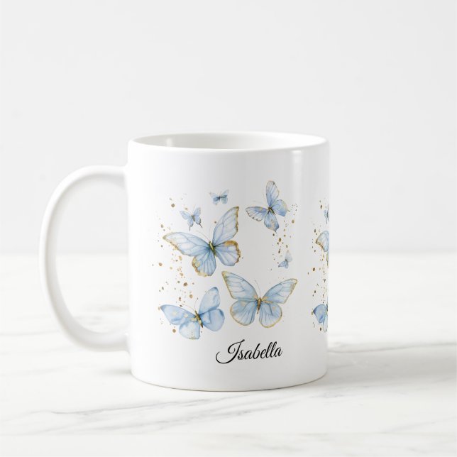 PERSONALISERAD Fjärilskopp, Söt Rosa Fjäril  Kaffemugg (Vänster)