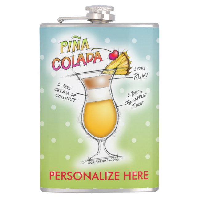 PERSONALISERAD FLASKA, PINA COLADA RECEPT COCKTAIL FICKPLUNTA (Framsidan)