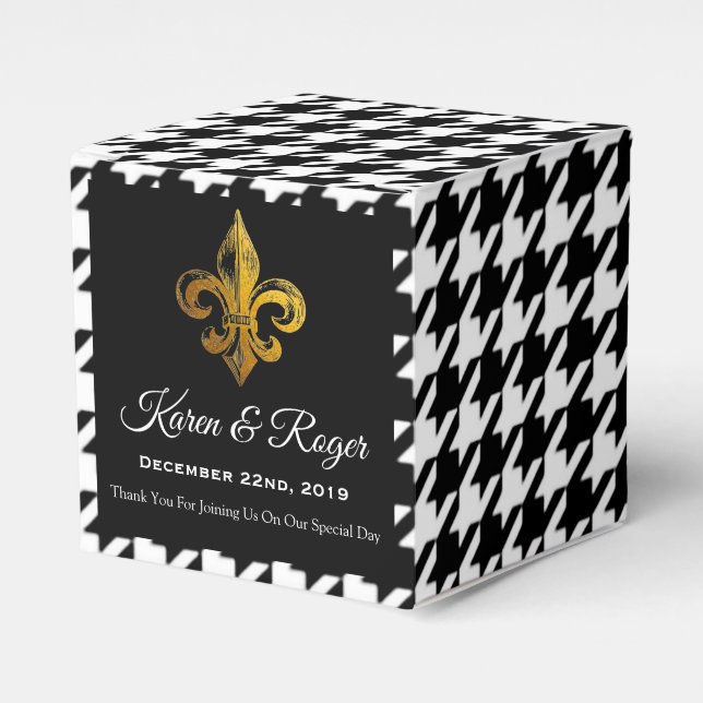PERSONALISERAD HUNDTOOTH FLEUR DE LIS PRESENTASKAR (Framsidan Sidan)