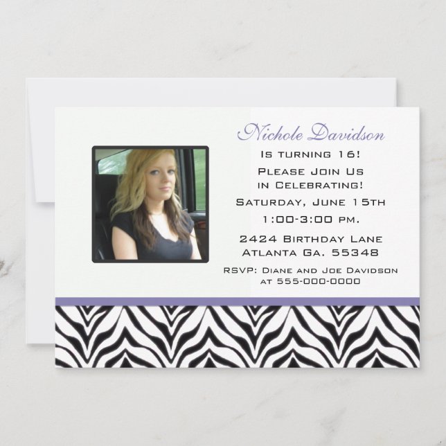 Personaliserad: Inbjudan till Zebra Sweet 16-parte (Framsida)