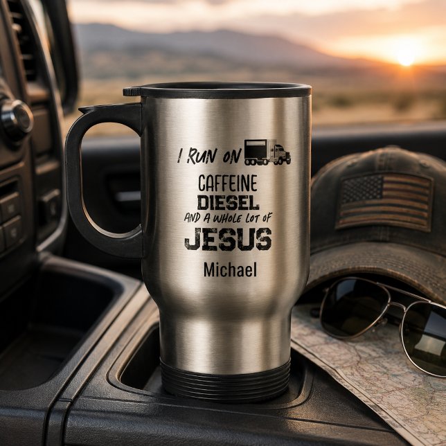 PERSONALISERAD Koffein Diesel Och Jesus Grunge Resemugg (Skapare uppladdad)