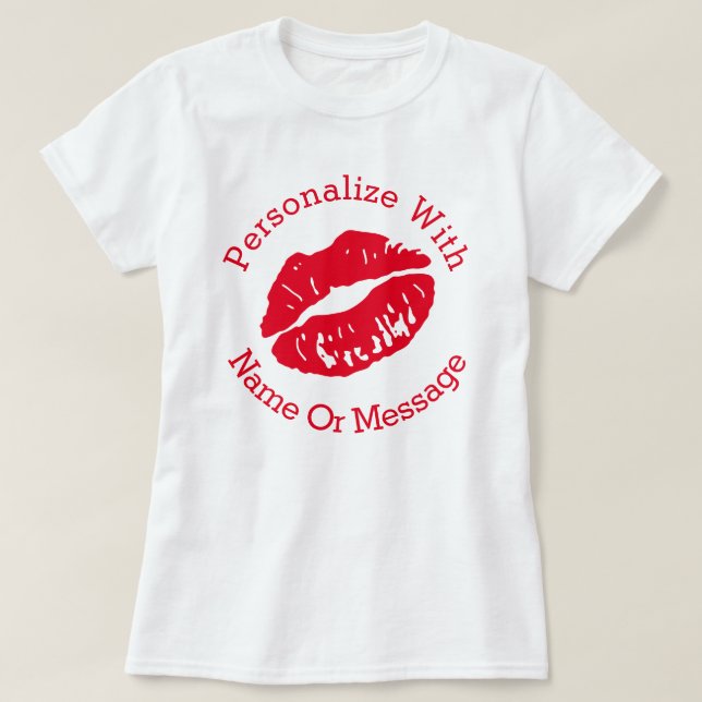 PERSONALISERAD Läppstift Kyss (röd) T Shirt (Design framsida)