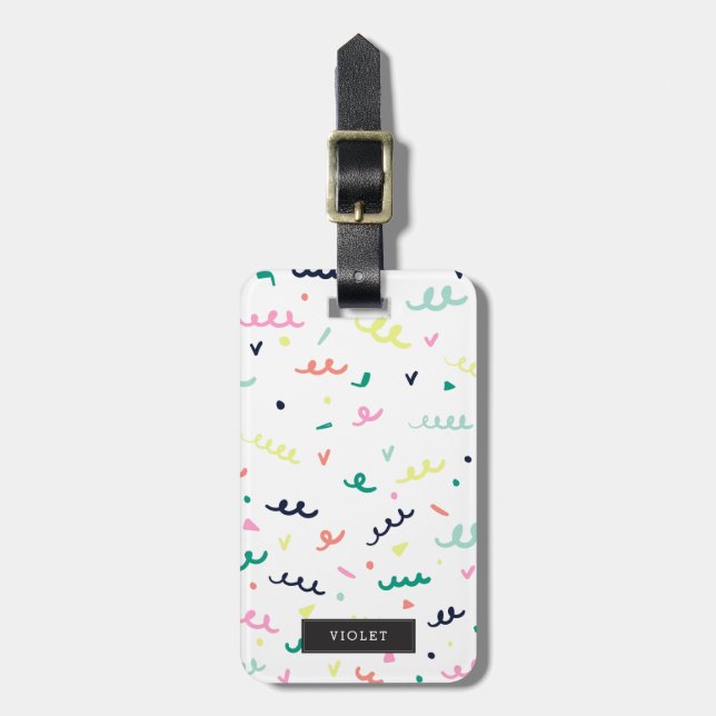 Personaliserad | Memphis Confetti Bagagebricka (Vertikal Framsida)