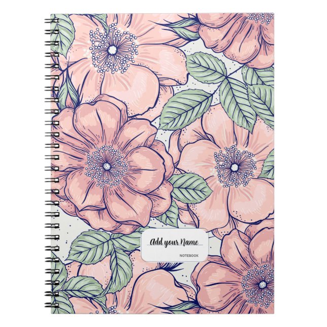 PERSONALISERAD Rosa Blommotiv Anteckningsbok Journ (Framsidan)