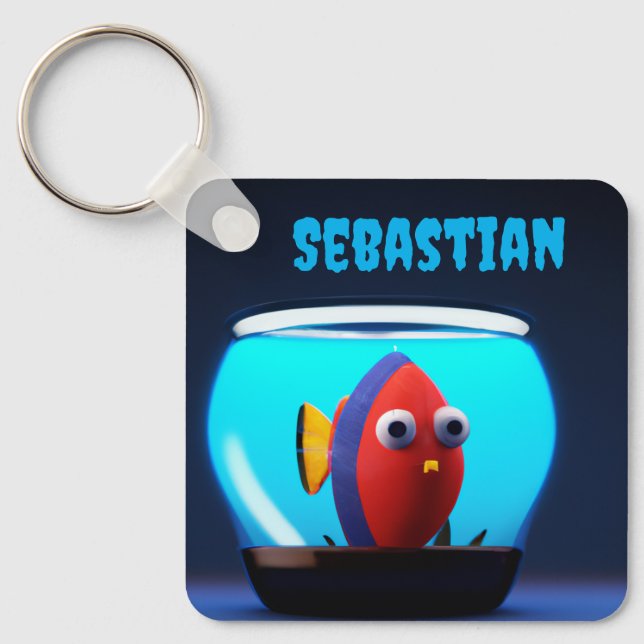 PERSONALISERAD SÖT FISK AKVARIUM NYCKELRING (Framsida)