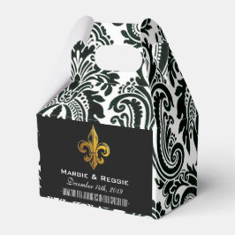 PERSONALISERAD SVART VIT & GULD FLEUR DE LIS PRESENTASKAR