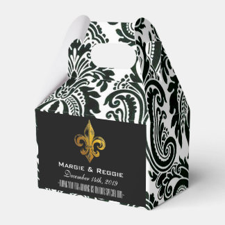 PERSONALISERAD SVART VIT & GULD FLEUR DE LIS PRESENTASKAR