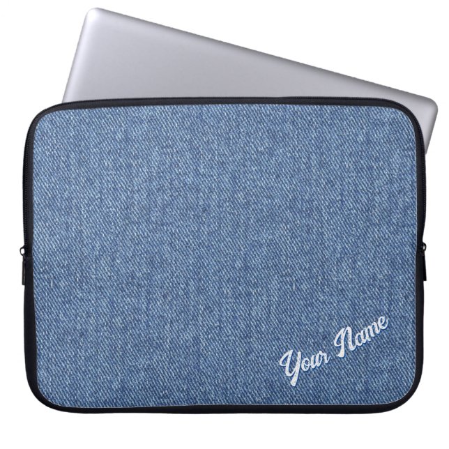 PERSONALISERAT BLÅT DENIMMÖNSTER LAPTOP FODRAL (Framsidan)