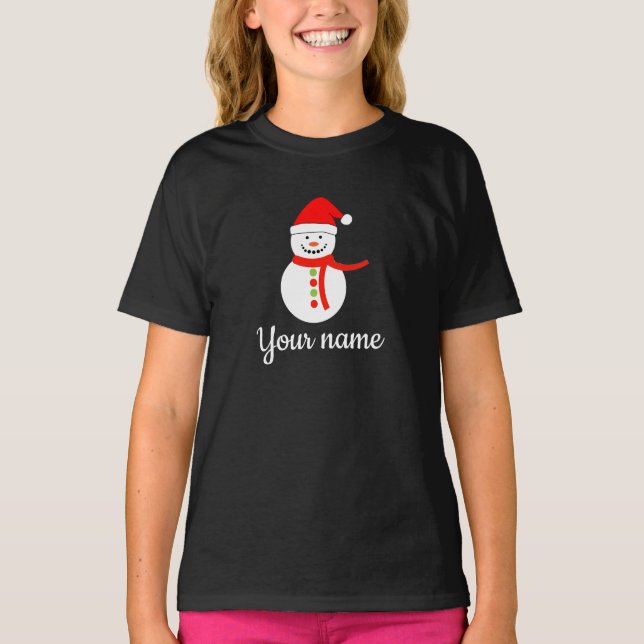 Personaliserat Namn Snögubbe jul T-Shirt (Framsida)