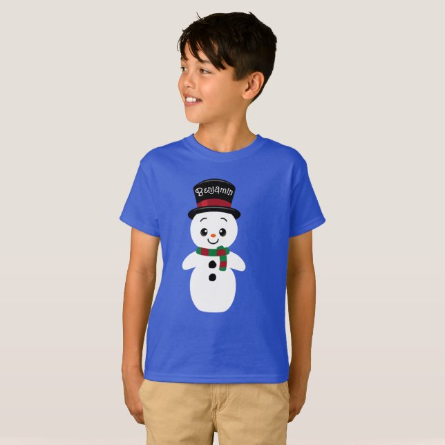 Personaliserat Winter Snögubbe T Shirt (Hel framsida)