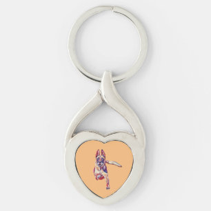 Personaliserbar målad belgisk Malinois-Nyckelring Twisted Heart Silverfärgad Nyckelring