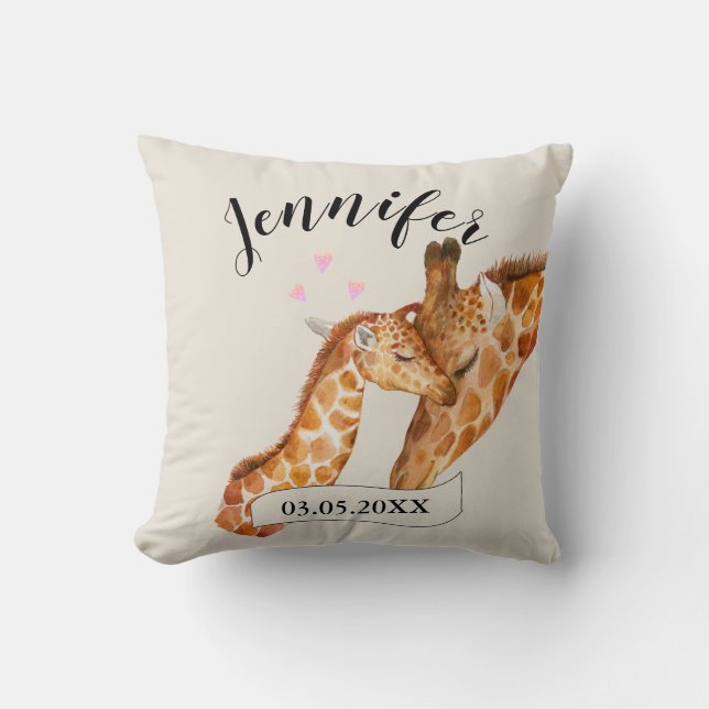 Personalisierbar Giraffe Mama & Baby Name Kudde (Framsida)
