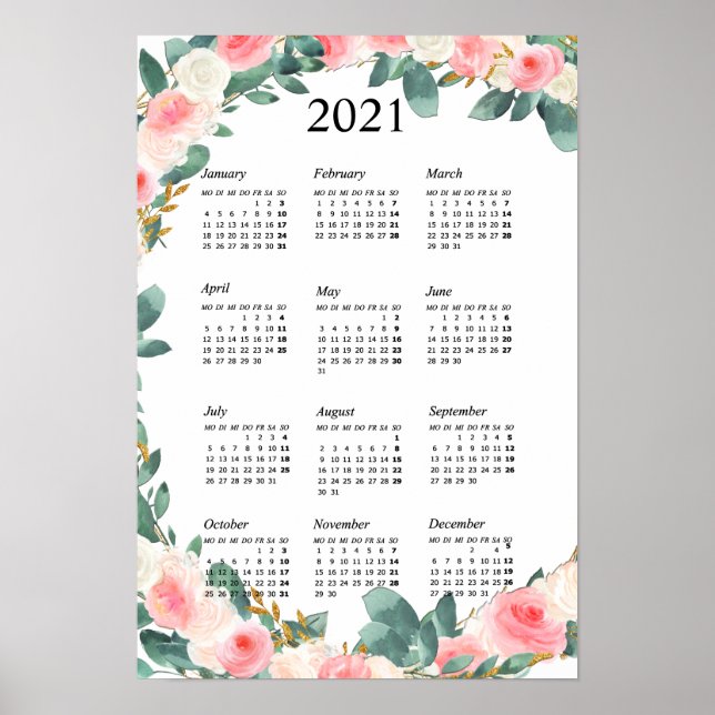 Personalisierbar Kalender 2021 Blommigt Poster (Framsidan)