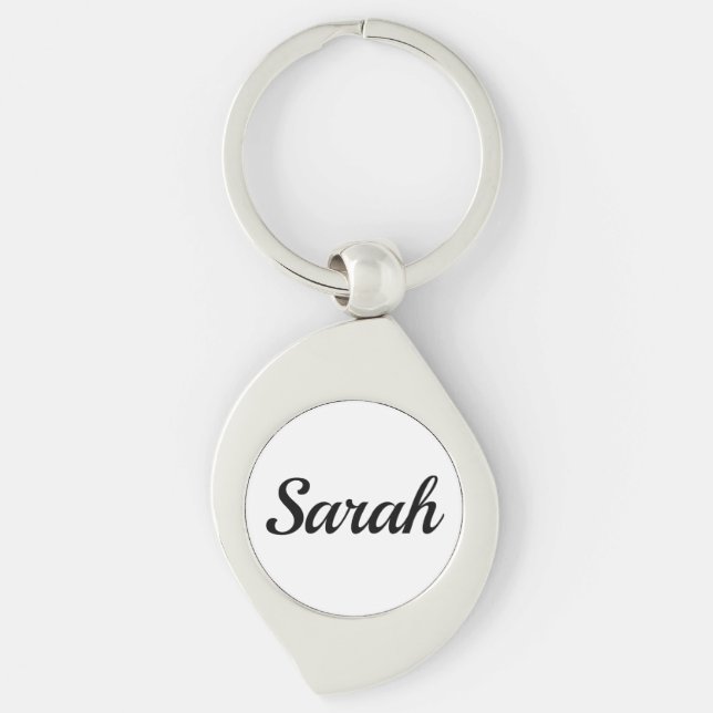personalisierbar Vorname Sarah schwarz weiß Swirl Silverfärgad Nyckelring (Framsidan)