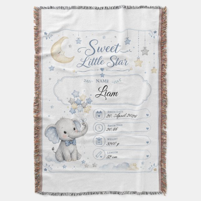 Personalisierbare Baby Geburtstafel mit Elefant  Filt (Framsidan Vertikal)