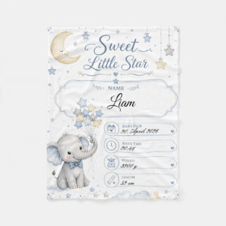 Personalisierbare Baby Geburtstafel mit Elefant Fleecefilt