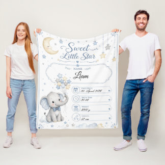 Personalisierbare Baby Geburtstafel mit Elefant Fleecefilt