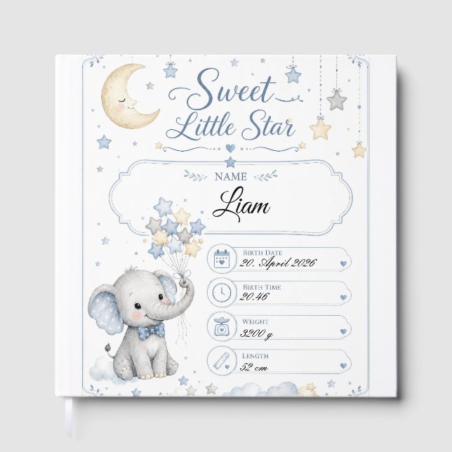 Personalisierbare Baby Geburtstafel mit Elefant  Gästböcker (Framsida)