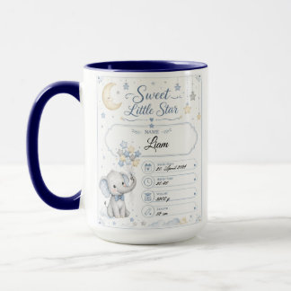 Personalisierbare Baby Geburtstafel mit Elefant Mugg