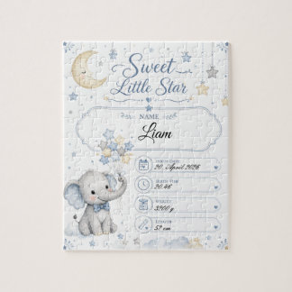 Personalisierbare Baby Geburtstafel mit Elefant Pussel