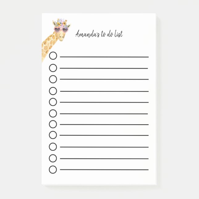 Personalisierbare Giraffe mit Blumen Sonnenbrille Post-it Block (Framsida)
