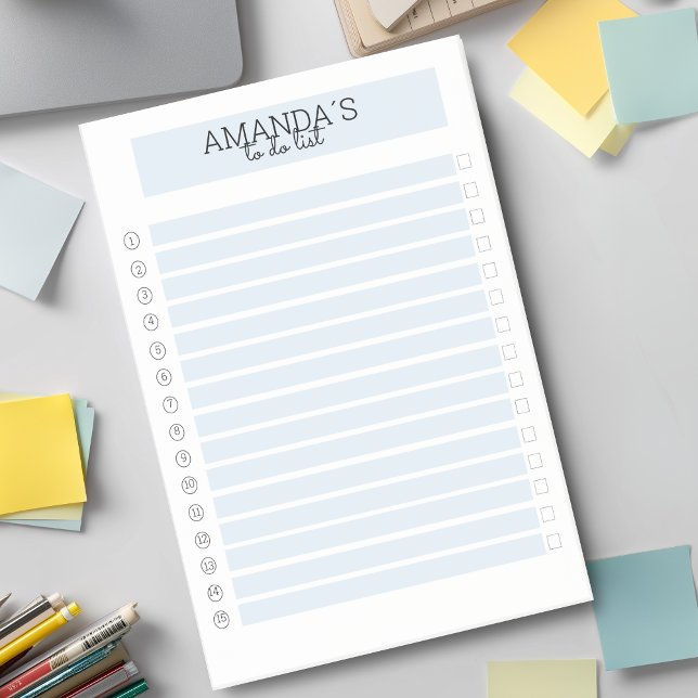 Personalisierbare Modern Blau Weiß Post-it Klebeze Block (Modern Custom Blue White Post-it Notes)