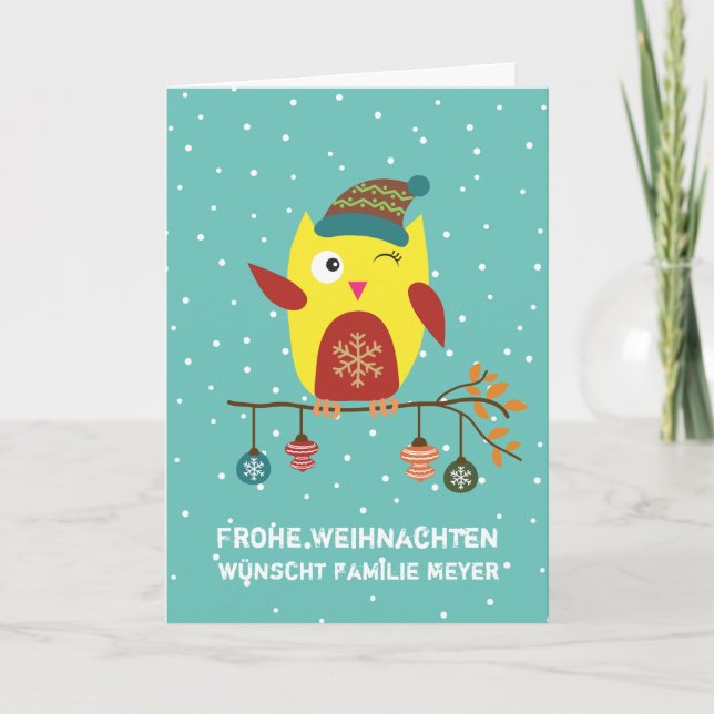 Personalisiert Süsse Weihnachts Eule Helgkort (Framsida)
