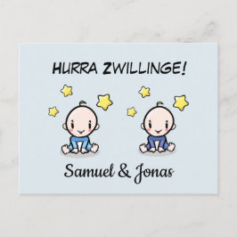 Personalisierte Glückwünsche zur Geburt Zwillinge, Vykort