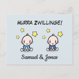 Personalisierte Glückwünsche zur Geburt Zwillinge, Vykort