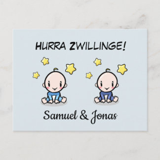 Personalisierte Glückwünsche zur Geburt Zwillinge, Vykort