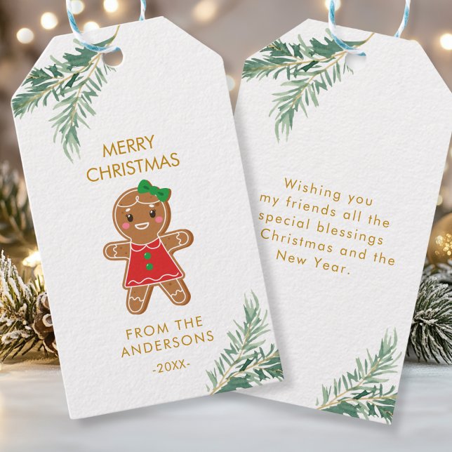 Personalisierte Weihnachts- Geschenkanhänger Presentetikett (Merry Christmas, Gingerbread - Girl - Cookie, Favor Tags.)
