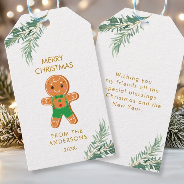 Personalisierte Weihnachts- Geschenkanhänger Presentetikett (Merry Christmas, Gingerbread Cookie Favor Tag with your name & greetings. )