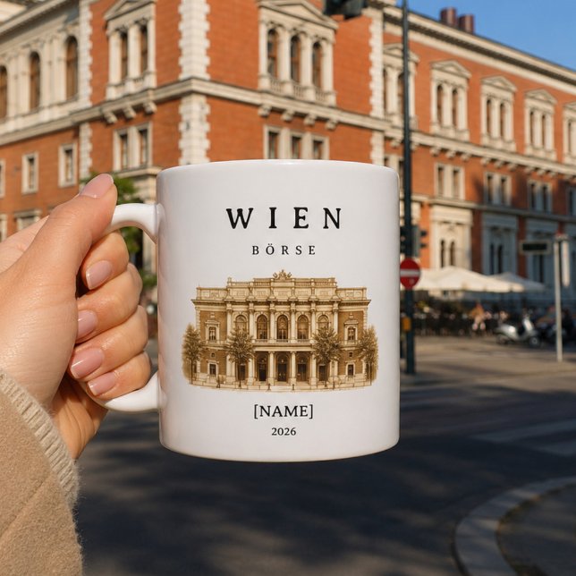 Personalisierte Wien Börse Tasse | Name & Jahr Kaffemugg (Wiener Börse erleben – deine personalisierte Tasse vor historischer Kulisse in Wien)